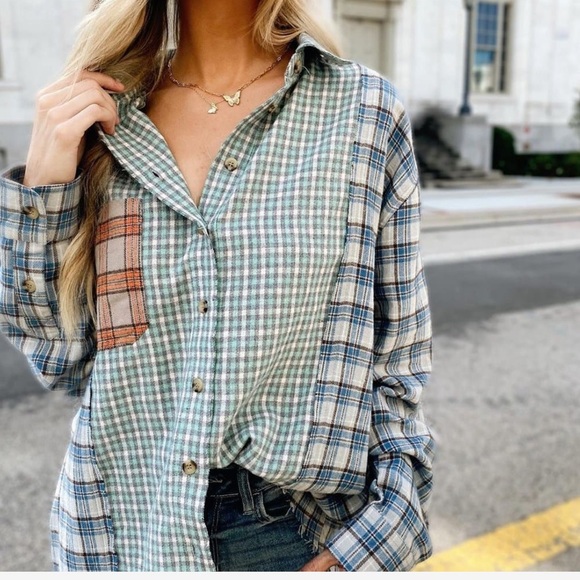 Papermoon Tops - NWOT PaperMoon mixed plaid oversized boho flannel